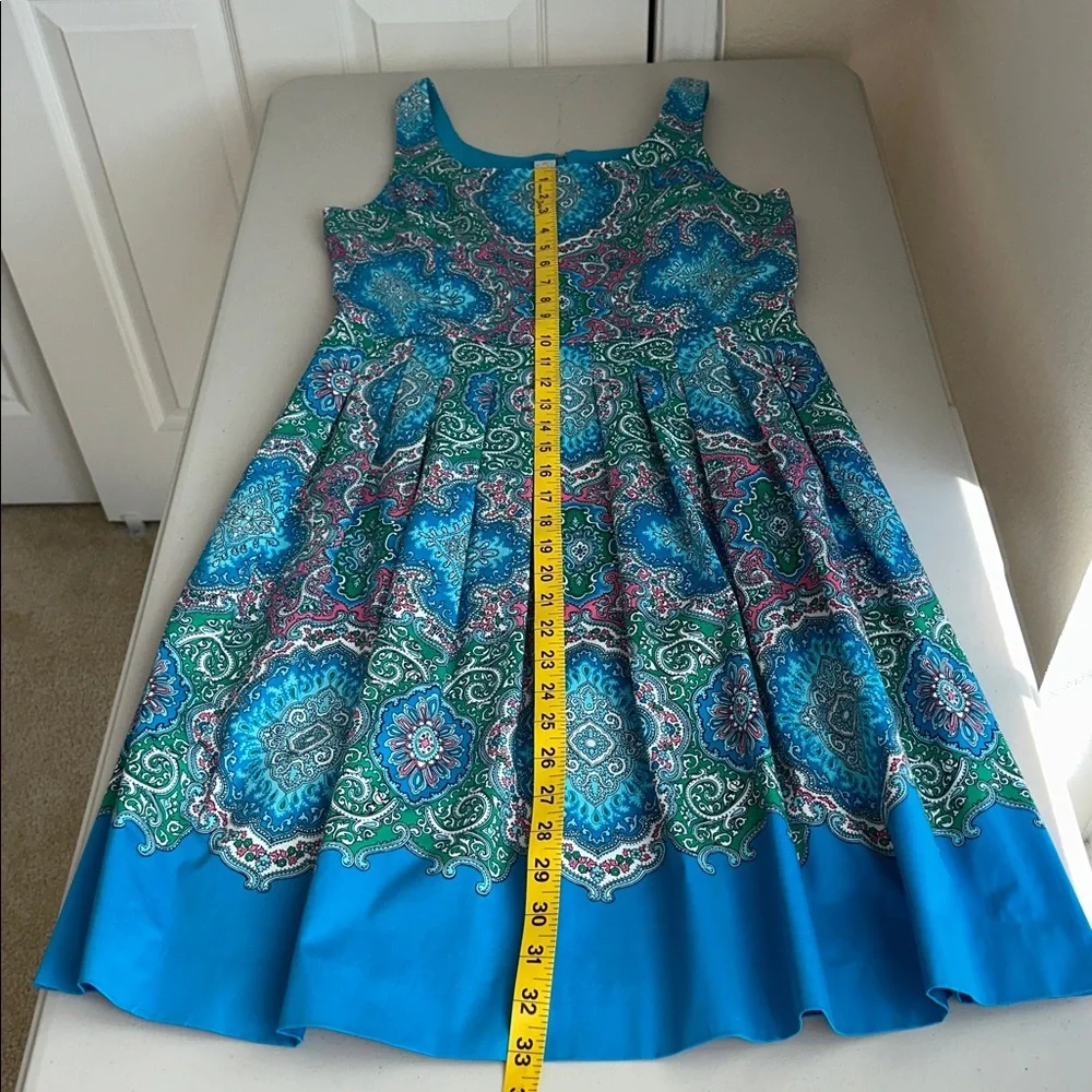 NWT  TALBOT Vibrant Blue and Green Paisley Midi Dress Size 6P - Picture 6 of 12
